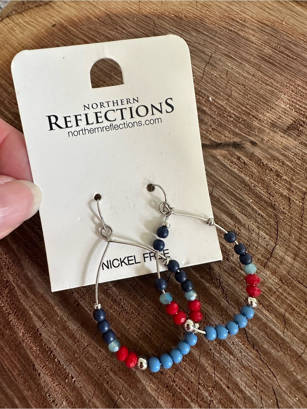 Northern Reflections Multicolor Beaded Hoop Earrings - Navy, Light Blue & Red - Picture 1 of 3